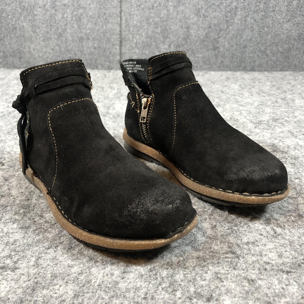 Born Boots Womens Size 6.5 M Black Suede Ankle Booties Wrap Strap Zip Comfort